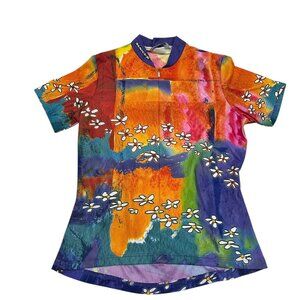 Sugoi Women’s Cycling Jersey Sz S | Floral Rainbow 1/2 Zip Biking Shirt Pockets